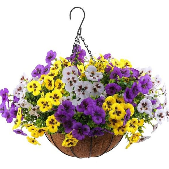 Artificial Pansy Flowers Outdoor UV Resistant Faux Plants for Porch Patio Decor - Picture 5 of 8